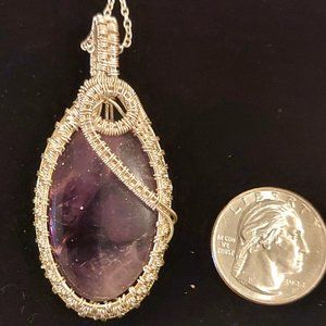 Amethyst Gemstone Pendant Wire Wrap with Silver Plated Copper Wire
